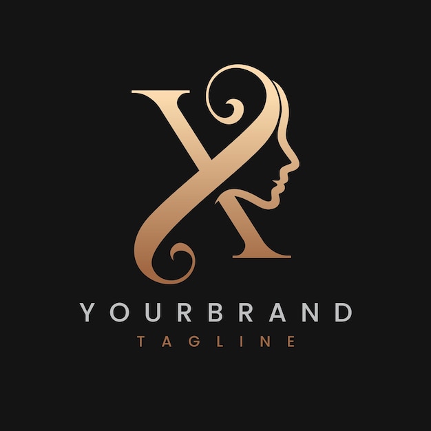 Logotipo clásico de la cara de las mujeres de la belleza de la letra X