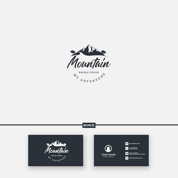 Logotipo clásico de paisaje de montaña natural al aire libre