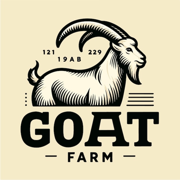 logotipo clásico sobre la cría de cabras acompañado de texto de cabra con un estilo plano simple y minimalista