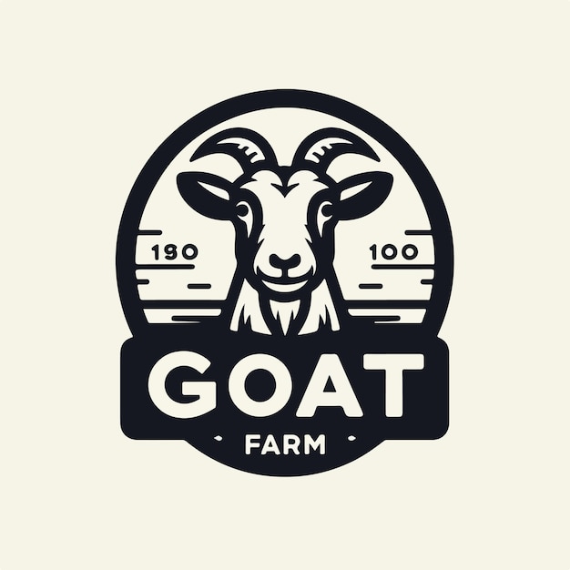 logotipo clásico sobre la cría de cabras acompañado de texto de cabra con un estilo plano simple y minimalista