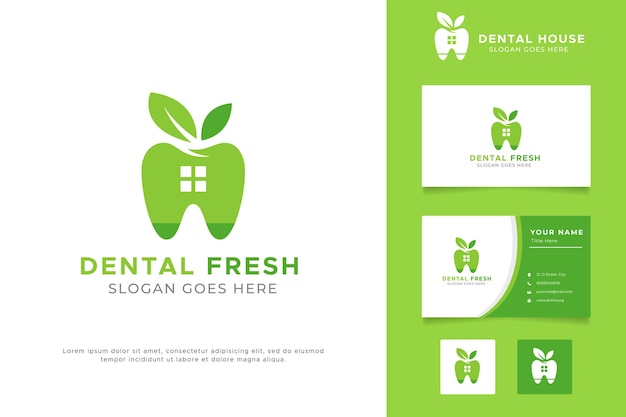Logotipo clínica dental ilustración abstracta fresca con color verde y marca de plantilla de tarjeta de visita.