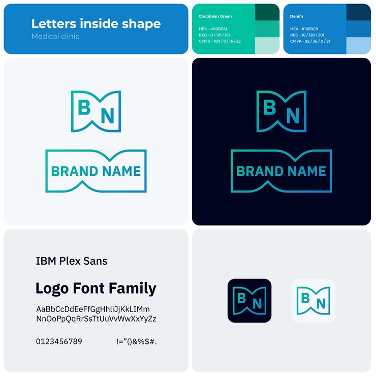 Vector logotipo de clínica médica 2d con nombre de marca icono de nombre de marca identidad visual plantilla editable con ibm plex sans fuente adecuada para instalaciones médicas de atención médica y hospitales