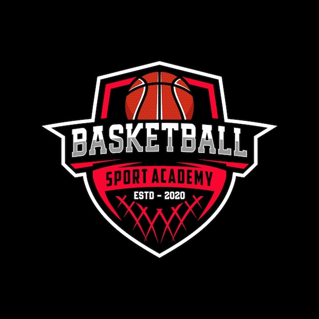 Logotipo del club de baloncesto Plantilla de diseño del emblema del club de baloncesto sobre fondo oscuro