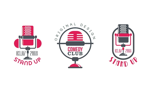 El logotipo del club Comedia Diseño original Set de stand up Insignias retro Ilustración vectorial