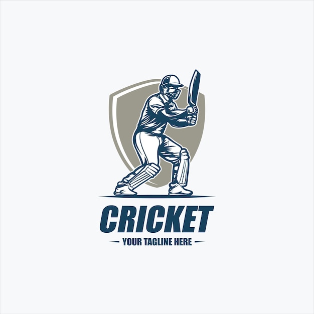 Logotipo del club de cricket o fútbol insignia logotipo del cricket con diseño vectorial de fondo de escudo