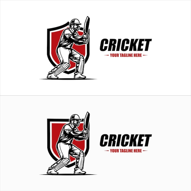 Logotipo del club de cricket o fútbol insignia logotipo del cricket con diseño vectorial de fondo de escudo