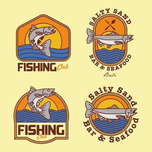 Vector logotipo de club de pesca y insignias de mariscos