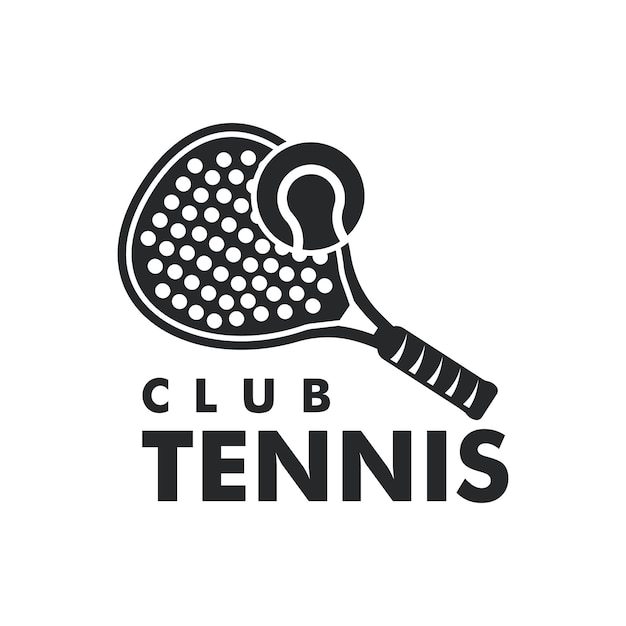 Logotipo del club de tenis de pádel vintage con icono de paleta de pelota