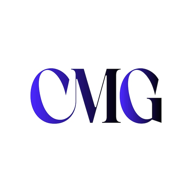 El logotipo de CMG, las iniciales del monograma, el diseño de la identidad de la marca, el gradiente de la marca