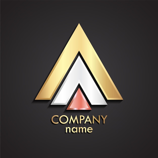 Logotipo de cobre dorado de plata abstracto de triángulo 3D