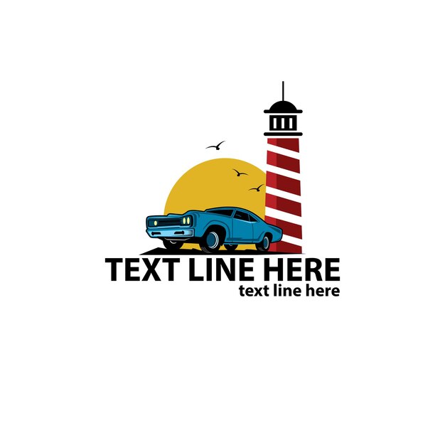 Logotipo de coche clásico y faro.