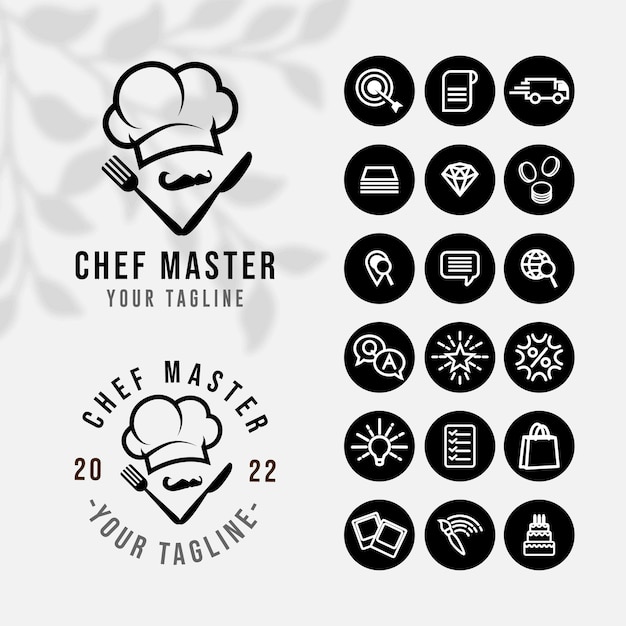 Logotipo de cocina de chef para restaurante de comida y plantilla de cafetería con icono