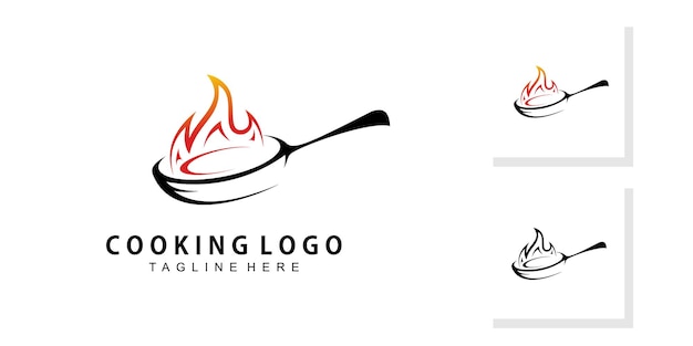 Logotipo de cocina creativa con vector premium de llama de cocina de concepto moderno
