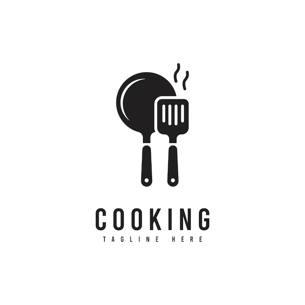 Logotipo de cocina con herramientas de cocina silueta objeto estilo minimalista adecuado para cocinar restaurante o producto del menú de alimentos