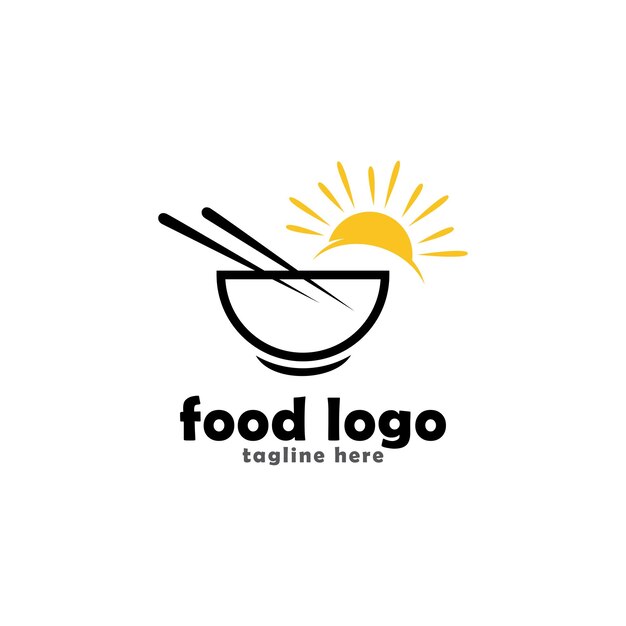 Logotipo de cocina. ilustración con sombrero de chef, tazón, palillos. plantilla de icono de línea vectorial.