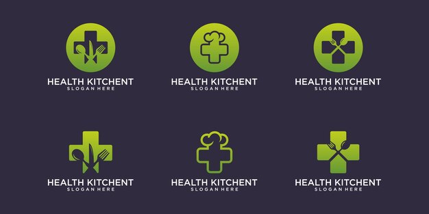 logotipo de cocina de salud con diseño de tarjeta de visita vector premium