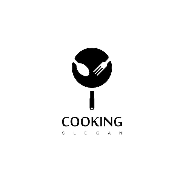 Logotipo de cocina con símbolo de cuchara y sartén