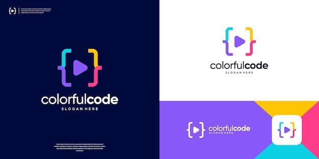 Logotipo de codificación colorido con diseño de logotipo de símbolo de juego