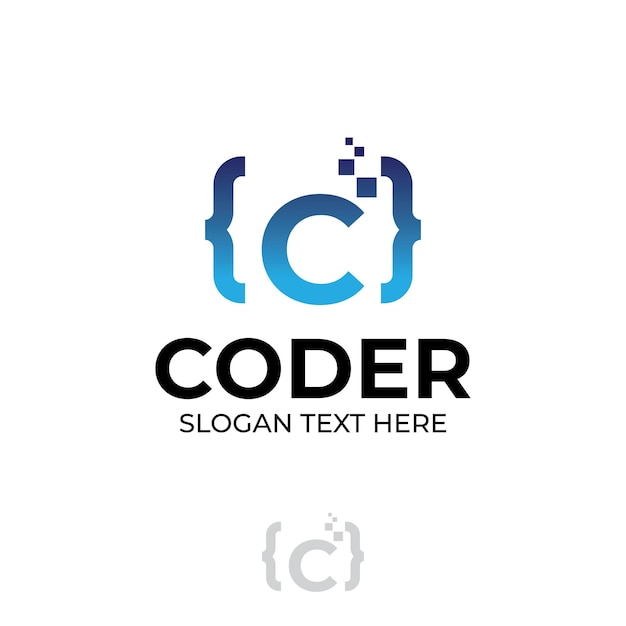 Logotipo de código digital con ilustración de codificación de diseño de letra C con conceptos de diseño de ilustración de píxeles