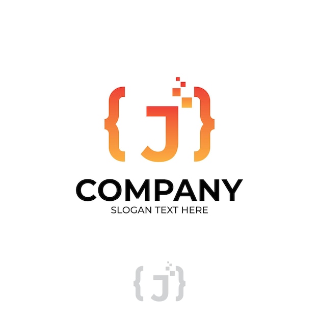 Logotipo de código digital con ilustración de codificación de diseño de letra J con conceptos de diseño de ilustración de píxeles