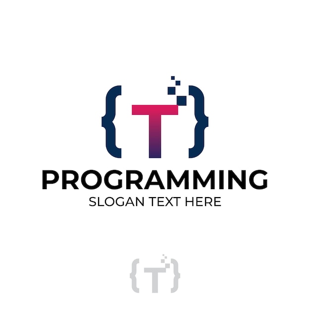 Logotipo de código digital con ilustración de codificación de diseño de letra T con conceptos de diseño de ilustración de píxeles