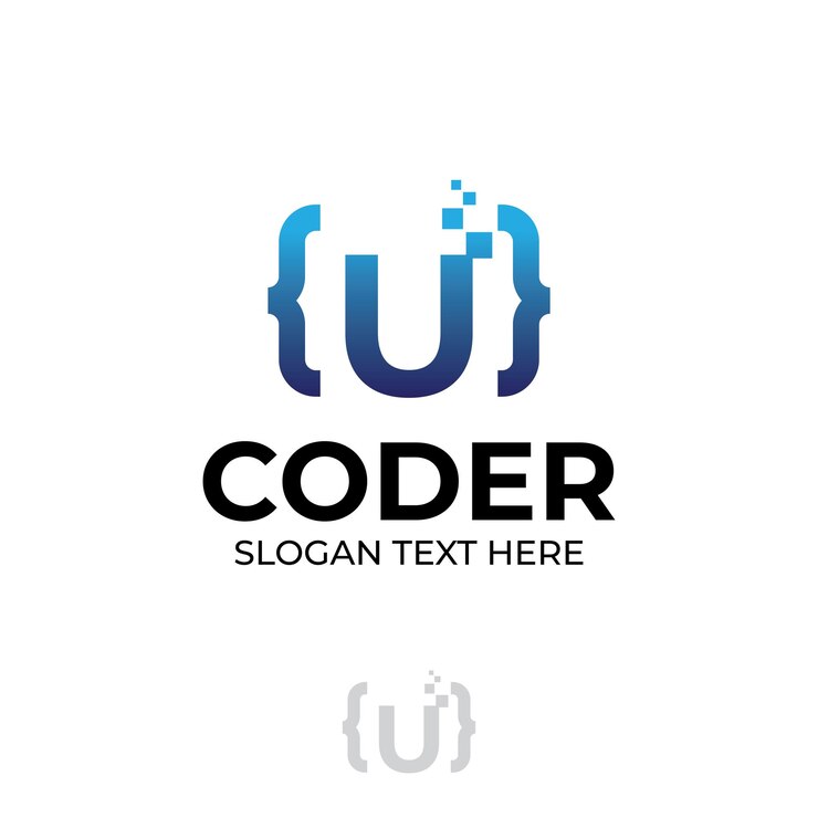 Vector logotipo de código digital con ilustración de codificación de diseño de letra u con conceptos de diseño de ilustración de píxeles