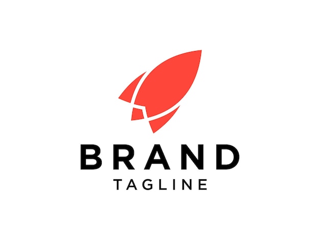 Logotipo de cohete simple. Cohete volador de formas geométricas rojas con ondas de velocidad aisladas sobre fondo blanco