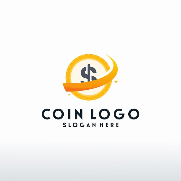 Vector logotipo de coin finance con vector de símbolo de swoosh, plantilla de logotipo de dólar moderno