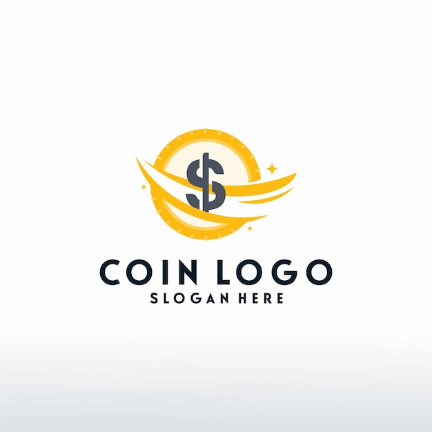 Logotipo de Coin Finance con vector de símbolo de swoosh, plantilla de logotipo de dólar moderno