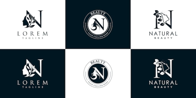 Logotipo colección de diseño de letra n con concepto de belleza de la naturaleza vector premium