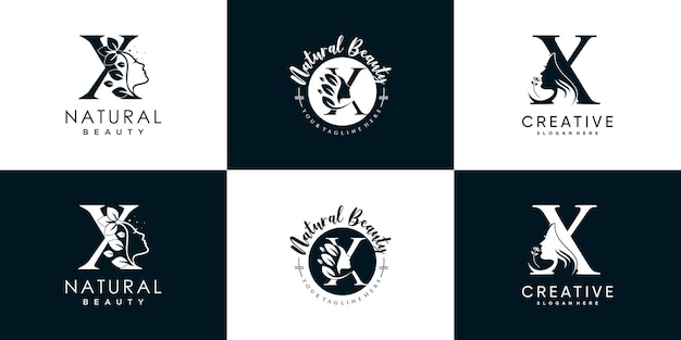 Logotipo colección de diseño de letra x con concepto de belleza de la naturaleza vector premium