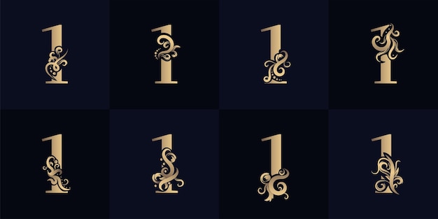 Logotipo de la colección número 1 con diseño de adorno de lujo