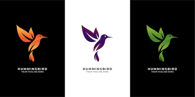 logotipo de colibrí de hojas modernas