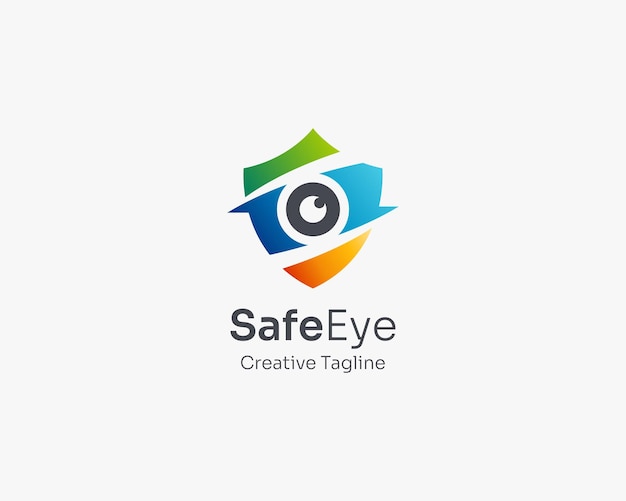 Logotipo colorido de la cámara del ojo del escudo