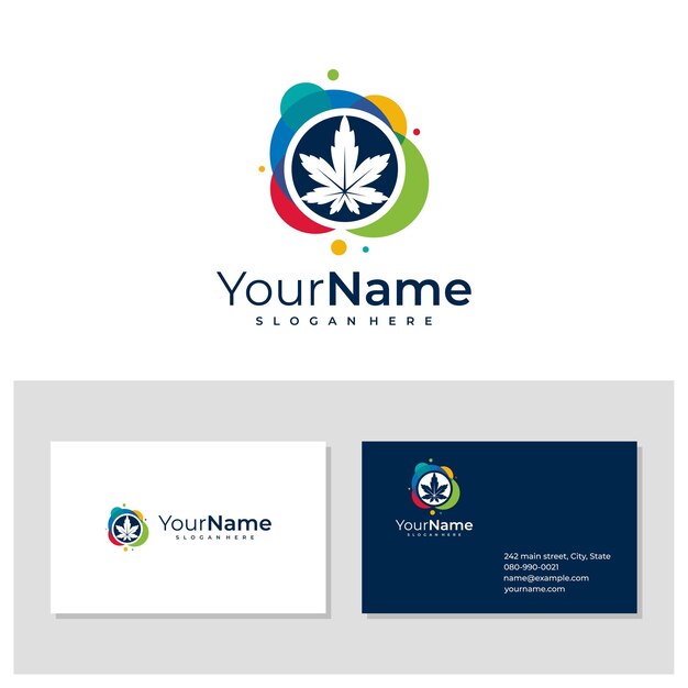 Logotipo colorido de Cannabis con plantilla de tarjeta de visita Conceptos creativos de diseño de logotipos de Cannabis