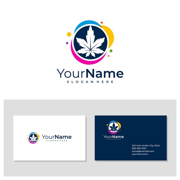 Logotipo colorido de Cannabis con plantilla de tarjeta de visita Conceptos creativos de diseño de logotipos de Cannabis