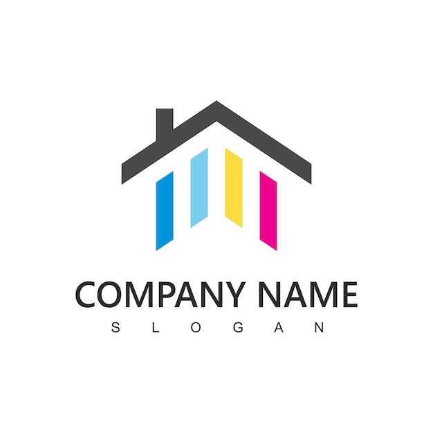 Logotipo colorido de la casa para agencia inmobiliaria o empresa de pintura de casas