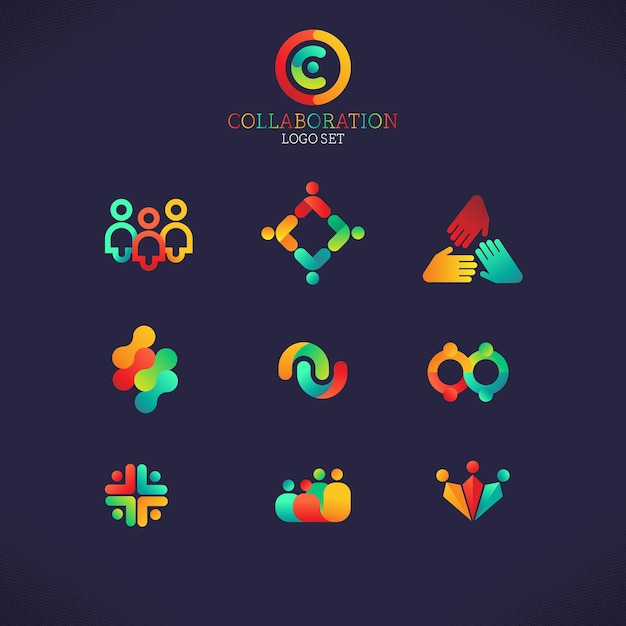 un logotipo colorido para un collage de iconos multicolores