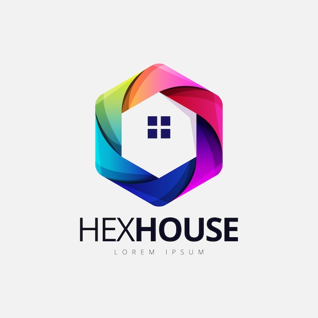 Logotipo colorido de la forma de la casa hexagonal