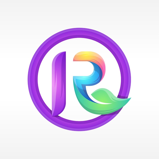 Logotipo colorido de la letra de la hoja r en el círculo. marca de plantilla de diseño vectorial simple.