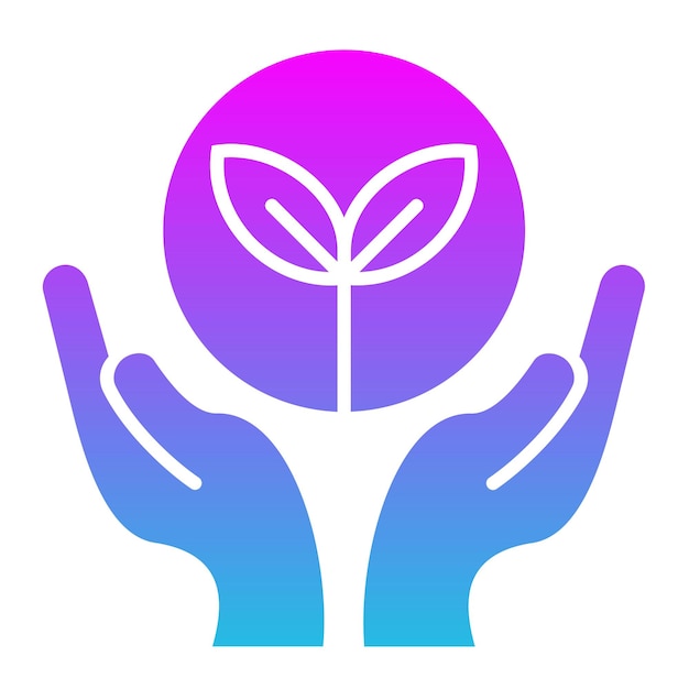 un logotipo colorido con manos sosteniendo una planta y una flor púrpura