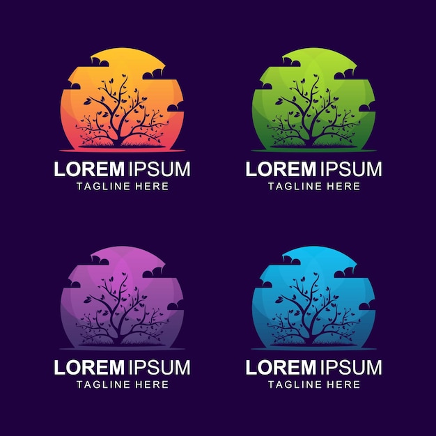 Vector logotipo colorido de silueta de árbol impresionante