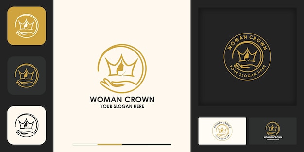 Logotipo de combinación de corona de rostro de belleza para logotipo de inspiración de salón de belleza