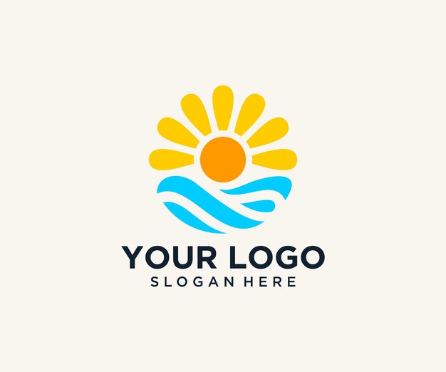 logotipo de combinación de sol y agua