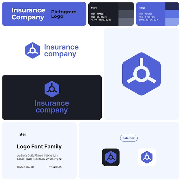 Logotipo comercial lineal de la compañía de seguros 2D con nombre de marca Icono de caja de seguridad Elemento de diseño único Identidad visual Plantilla con fuente adecuada para la gestión financiera de seguros