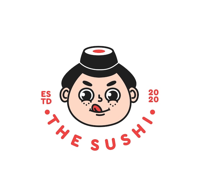 Logotipo de comida asiática de sushi con logotipo de personaje de mascota