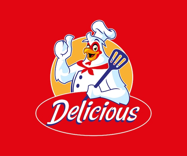 Logotipo de comida deliciosa mascota de pollo