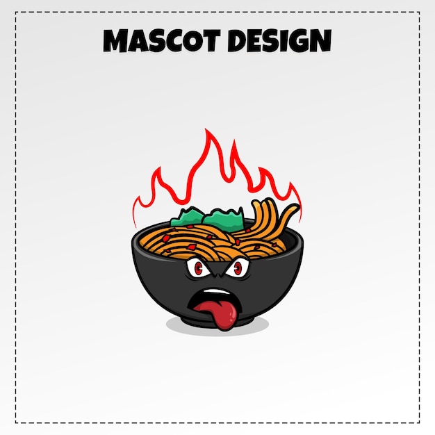 Logotipo de comida diseño de vector de ilustración de mascota de fideos calientes