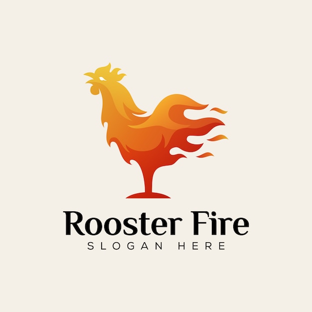 Logotipo de comida de fuego de gallo, plantilla de diseño de logotipo de comida caliente de pollo