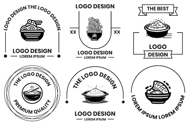 Logotipo de comida japonesa o comida china en estilo artístico de línea plana aislado en el fondo